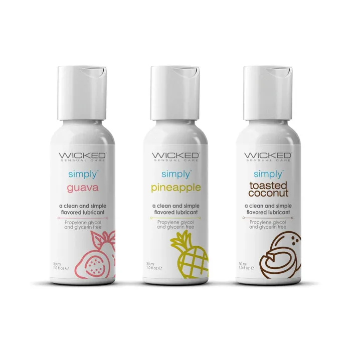 Wicked Sensual Care Wicked Simply Tropical Trio 1oz Travel Size Flavored Lubes Male Sex Toys Wicked Sensual Care Wicked Simply Tropical Trio 1oz Travel Size Flavored Lubes Male Sex Toys
