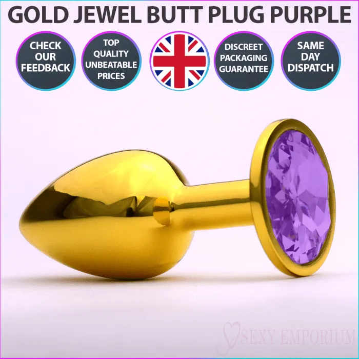 Anal Jewel Princess Chrome Gold Jewelled Butt Plug Purple